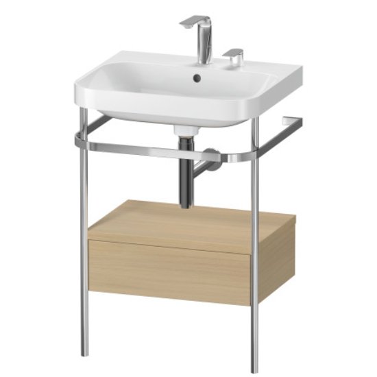 Duravit Happy D.2 Plus 1 Drawer Floor Standing Console With C Shaped Basin - 2 Tap Hole - 575mm X 490mm - Mediterrenean Oak