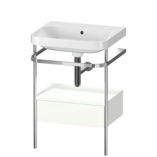 Duravit Happy D.2 Plus 1 Drawer Floor Standing Console With C Shaped Basin - No Tap Hole - 575mm X 490mm - White Satin Matt Lacquer