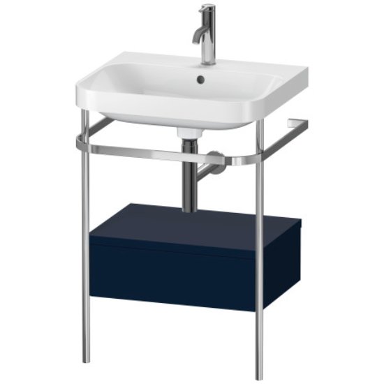 Duravit Happy D.2 Plus 1 Drawer Floor Standing Console With C Shaped Basin - 1 Tap Hole - 575mm X 490mm - Night Blue Satin Matt Lacquer
