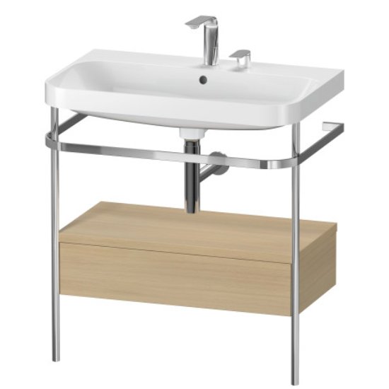 Duravit Happy D.2 Plus 1 Drawer Floor Standing Console With C Shaped Basin - 2 Tap Hole - 775mm X 490mm - Mediterrenean Oak