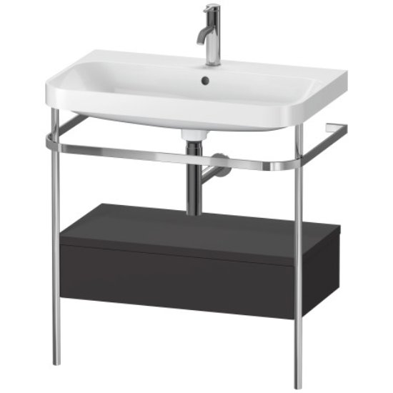 Duravit Happy D.2 Plus 1 Drawer Floor Standing Console With C Shaped Basin - 1 Tap Hole - 775mm X 490mm - Graphite Super Matt