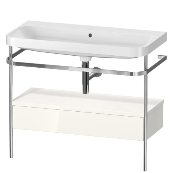 Duravit Happy D.2 Plus 1 Drawer Floor Standing Console With C Shaped Basin - No Tap Hole - 975mm X 490mm - White High Gloss Decor