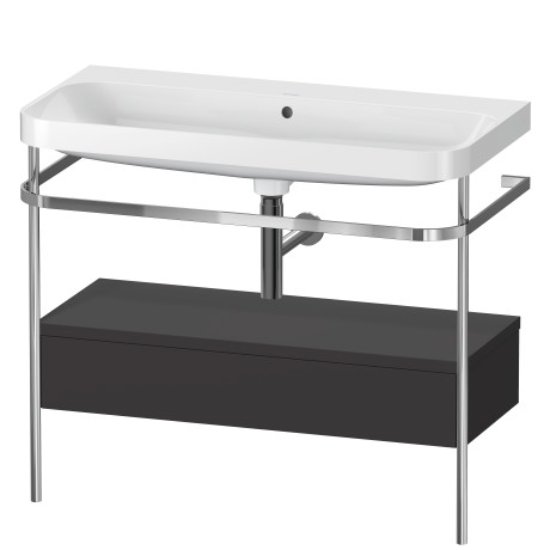 Duravit Happy D.2 Plus 1 Drawer Floor Standing Console With C Shaped Basin - No Tap Hole - 975mm X 490mm - Graphite Super Matt