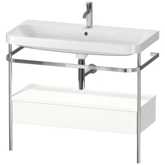 Duravit Happy D.2 Plus 1 Drawer Floor Standing Console With C Shaped Basin - 1 Tap Hole - 975mm X 490mm - White Satin Matt Lacquer