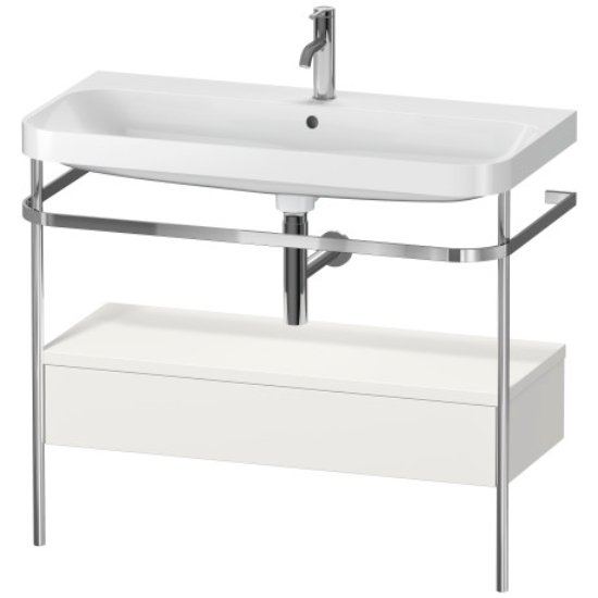 Duravit Happy D.2 Plus 1 Drawer Floor Standing Console With C Shaped Basin - 1 Tap Hole - 975mm X 490mm - Nordic White Satin Matt Lacquer