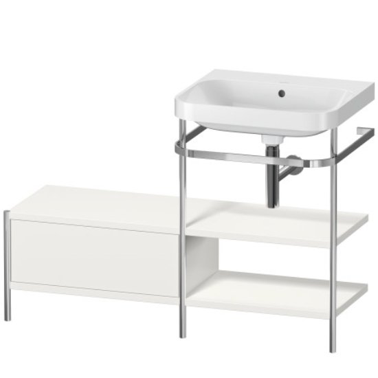 Duravit Happy D.2 Plus 1 Left Drawer Floor Standing Console With C Shaped Basin - No Tap Hole - 1200mm X 490mm - Nordic White Satin Matt Lacquer