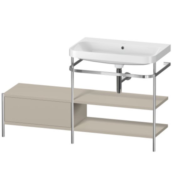 Duravit Happy D.2 Plus 1 Left Drawer Floor Standing Console With C Shaped Basin - No Tap Hole - 1400mm X 490mm - Taupe Satin Matt