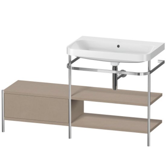 Duravit Happy D.2 Plus 1 Left Drawer Floor Standing Console With C Shaped Basin - No Tap Hole - 1400mm X 490mm - Linen