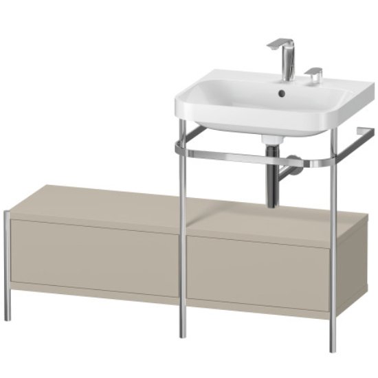 Duravit Happy D.2 Plus 2 Left Drawer Floor Standing Console With C Shaped Basin - 2 Tap Hole - 1200mm X 490mm - Taupe Satin Matt