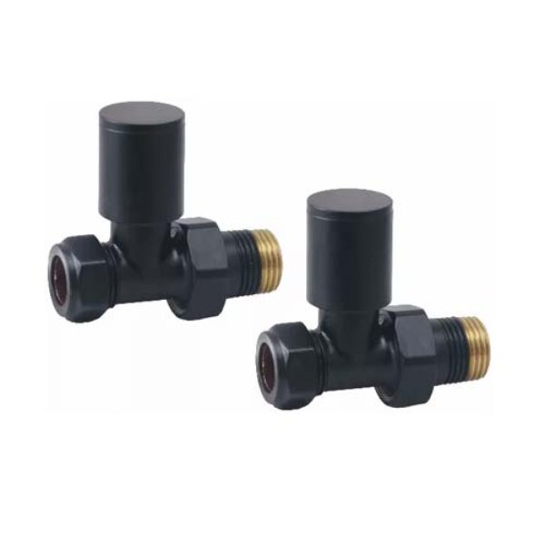 Redroom Straight Round Radiator Valve Pack - Black