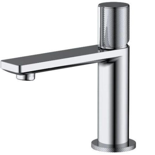 The White Space Knurl Mono Basin Mixer Tap with Sprung Plug Waste - Chrome
