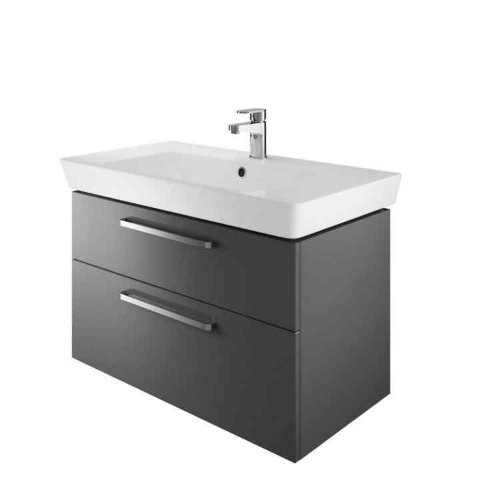 The White Space Scene 2 Drawer Wall Hung Vanity Unit With Basin - 800mm Wide - Gloss Charcoal