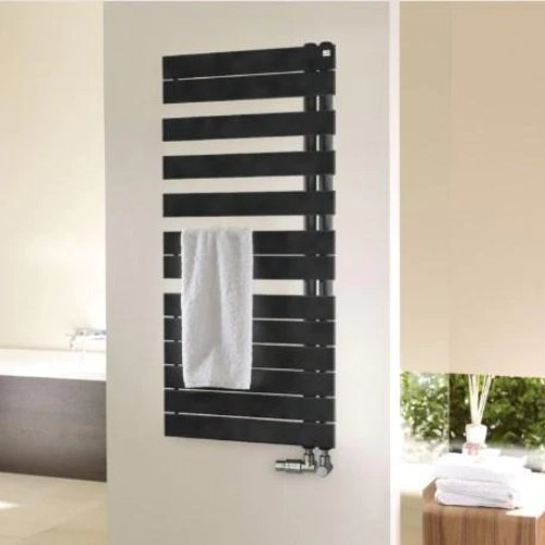 Zehnder Roda Spa Asymmetrical Designer towel Rail - 1676 x 550mm - Left Hand - Matt Black