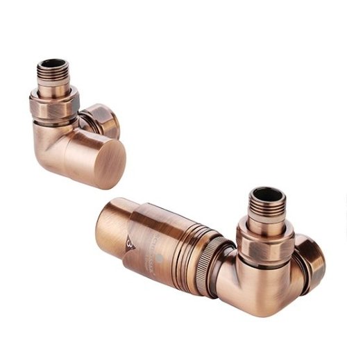 Zehnder Radiator Thermostatic Double Angled Valve Set 11 - Right Hand - Copper
