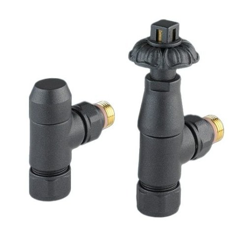 Zehnder Radiator Thermostatic Angled Antique Valve Set 17 - Volcanic