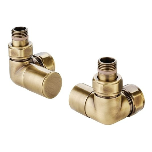 Zehnder Radiator Manual Double Angled Valve Set 28 - Brass|Bathroom Shop UK