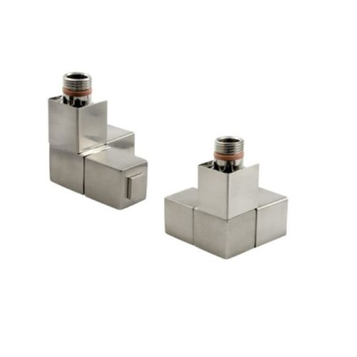 Zehnder Radiator Manual Double Angled Square Valve Set 6 - Brushed Steel