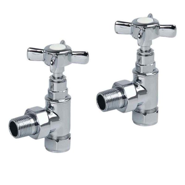 BSUK Crosshead Angled Radiator Valve Pair - Polished Chrome