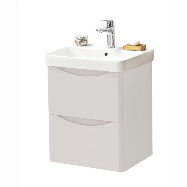 Bsuk Arc 600mm Double Drawer Wall Mounted Vanity Unit With Basin - Cashmere