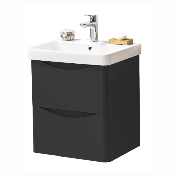 Bsuk Arc 600mm Double Drawer Wall Mounted Vanity Unit With Basin - Matt Graphite