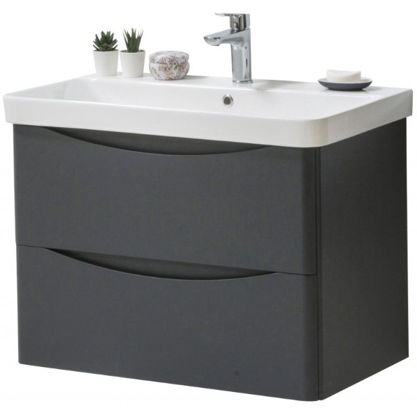 Bsuk Arc 800mm Double Drawer Wall Mounted Vanity Unit With Basin - Matt Graphite