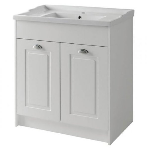 Bsuk Astley 800mm Two Door Floor Standing Vanity Unit With Basin - Matt White