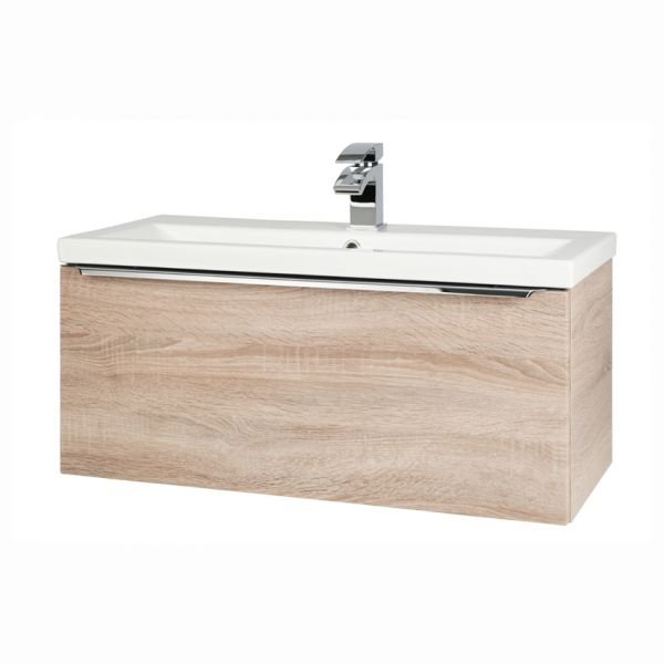 Bsuk Kore 800mm Single Drawer Wall Mounted Vanity Unit With Basin - Sonoma Oak