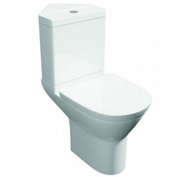 BSUK Project Round Close Coupled Toilet with Push Button Corner Cistern and Soft Close Seat - White