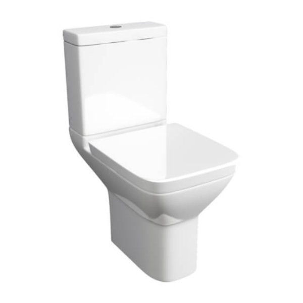 BSUK Project Square Close Coupled Toilet Push Button Cistern and Soft Close Seat - White
