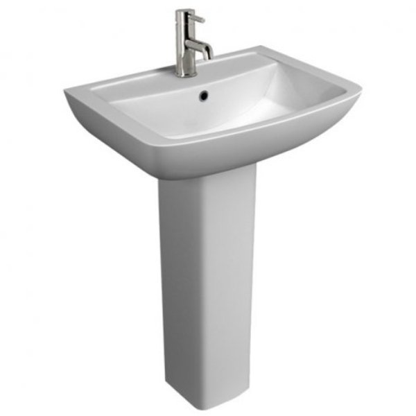 BSUK Pure 550mm Basin with Full Pedestal - 1 Tap Hole - White
