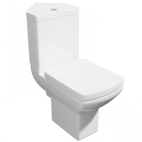 BSUK Pure Close Coupled Toilet with Push Button Corner Cistern and Soft Close Seat - White