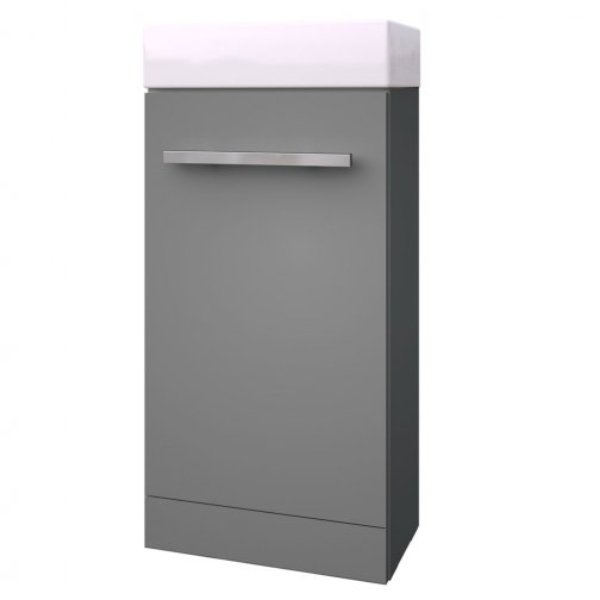 Bsuk Purity 400mm Single Door Floor Standing Vanity Unit With Basin - Storm Grey Gloss