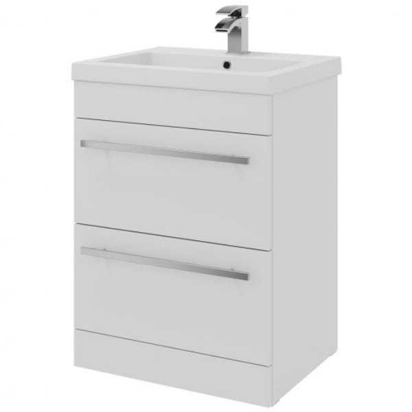 Bsuk Purity 600mm Double Drawer Floor Standing Vanity Unit With Mid Depth Basin - White