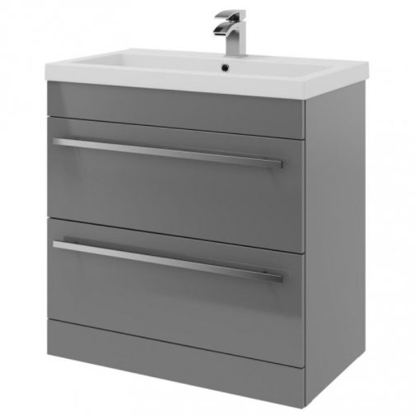 Bsuk Purity 800mm Double Drawer Floor Standing Vanity Unit With Mid Depth Basin - Storm Grey Gloss