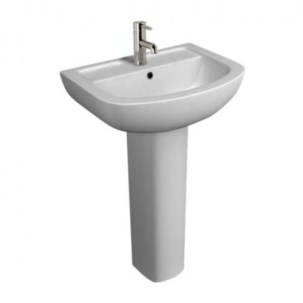 BSUK Studio 550mm Basin with Full Pedestal - 1 Tap Hole - White