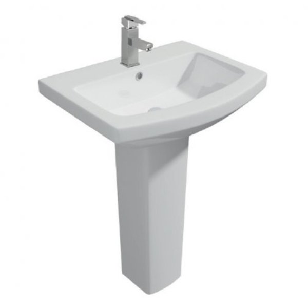 BSUK Trim 550mm Basin with Full Pedestal - 1 Tap Hole - White