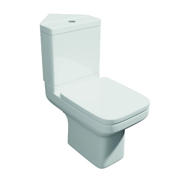 BSUK Trim Close Coupled Toilet with Push Button Corner Cistern and Soft Close Seat - White