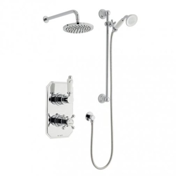 BSUK Viktory Option 3 Thermostatic Dual Concealed Shower Valve With Adjustable Slide Rail Kit and Fixed Head - Chrome