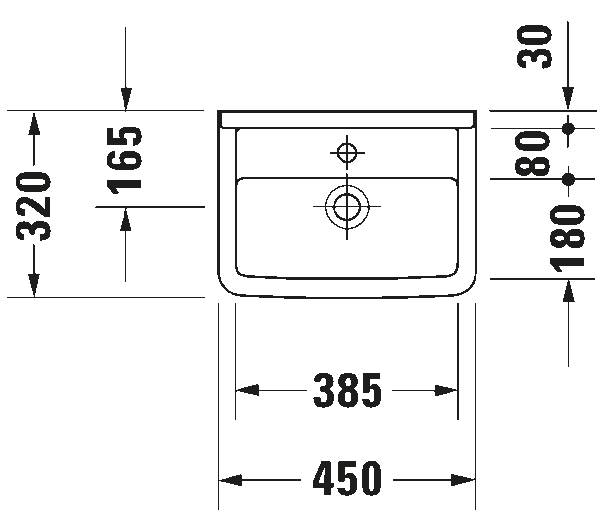 Duravit Starck 3 Cloakroom Basin With Overflow - 450mm Wide - 1 Tap Hole - White - Image 4