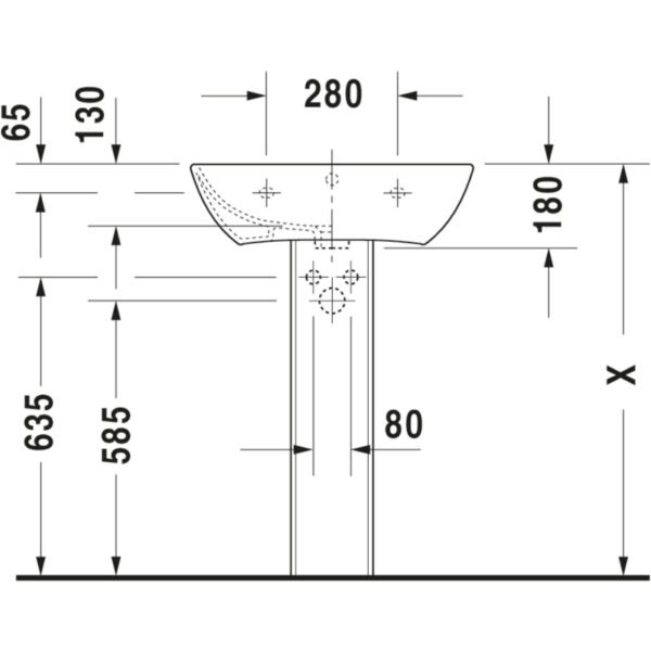 Duravit Me By Starck Basin With Overflow - 1 TH - 550mm - Pedestal Options - Image 9