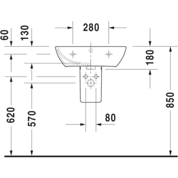 Duravit Me By Starck Basin With Overflow - 1 TH - 550mm - Pedestal Options - Image 8