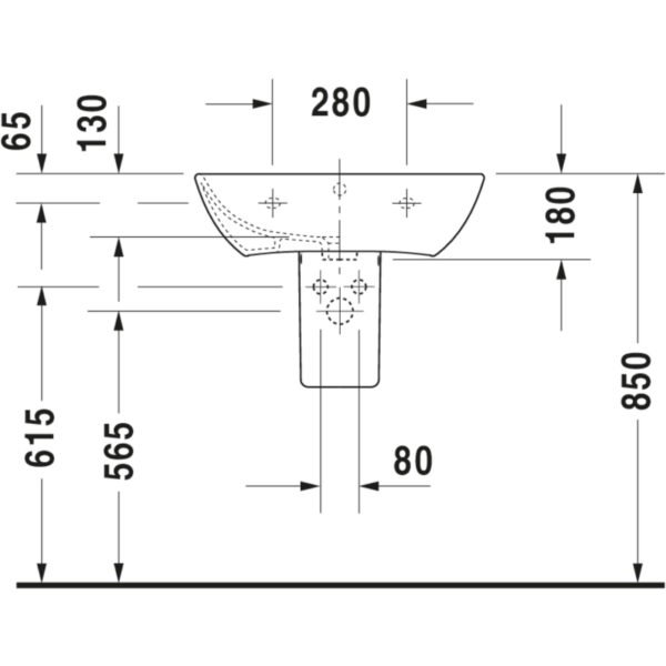 Duravit Me By Starck Basin With Overflow - 1 TH - 600mm - Pedestal Options - Image 9