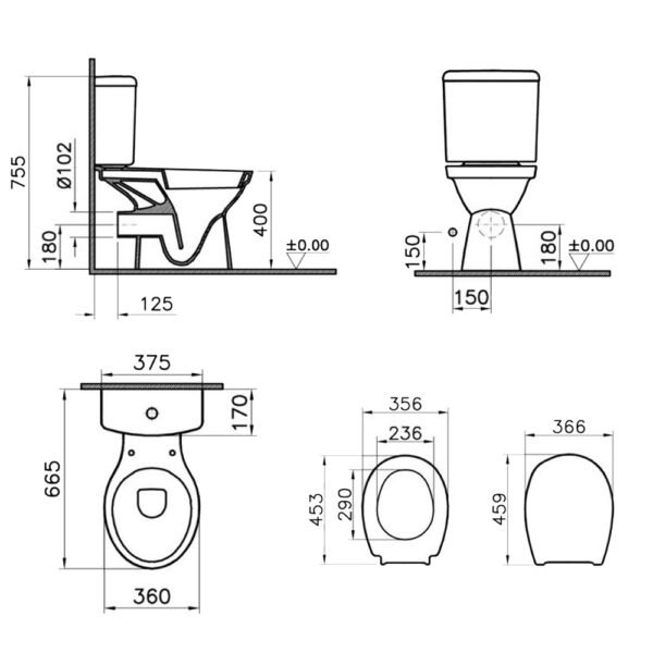 Vitra Milton Close Coupled Toilet - Seat & Cistern Options - Image 4