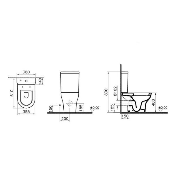 Vitra Zentrum Rimless Open Back Close Coupled Toilet - Seat & Cistern Options - Image 4
