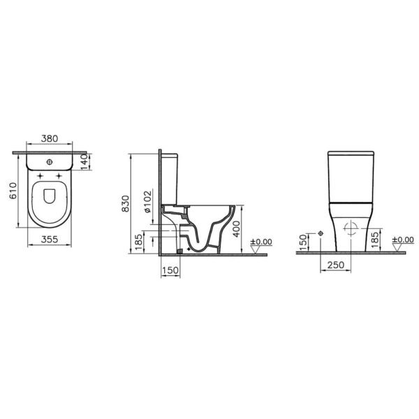 Vitra Zentrum Rimless Open Back Close Coupled Toilet - Seat & Cistern Options - Image 5