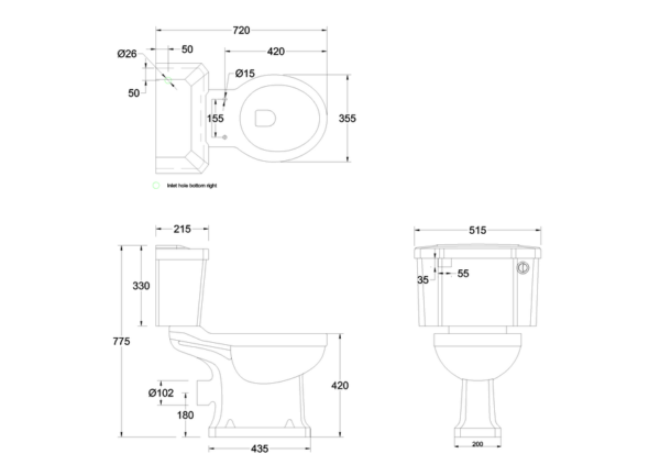 Burlington Close Coupled Toilet - Seat & Cistern Options - Image 3