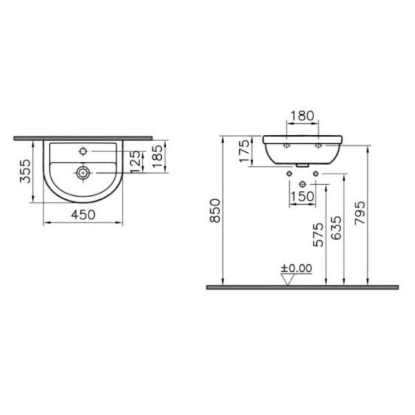 Vitra Milton Wall Hung Basin - 1 TH - White - Image 2