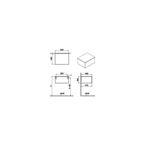 Vitra Options Wall Mounted Side Unit With Drawer - 600mm Wide - Image 2