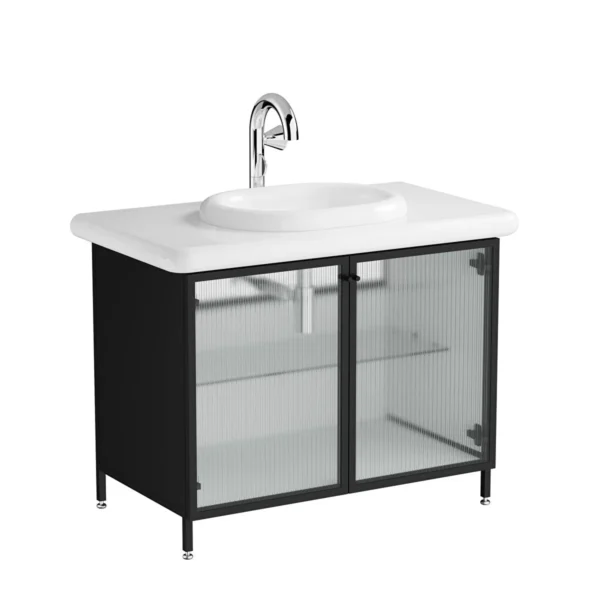 Vitra Liquid Wall Hung Vanity Unit With Basin - 1000mm Wide - Black/White - Image 3