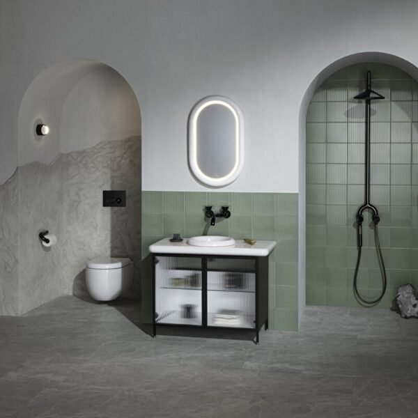 VitrA Liquid Illuminated Mirror With Ceramic Frame - 800mm x 500mm - White - Image 4